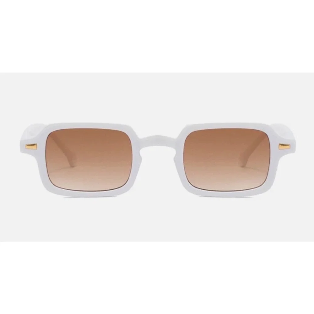 White Square Retro Sunglasses Brown Gradient Lens UV400 Protection 90s Style New
